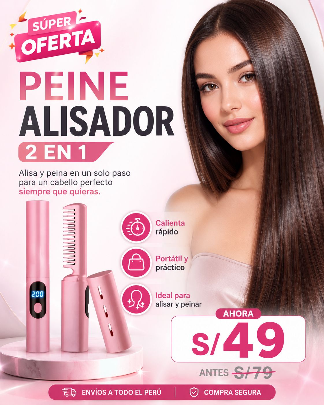 PEINE ALISADOR PORTÁTIL 💖 PARA CARTERA 😍